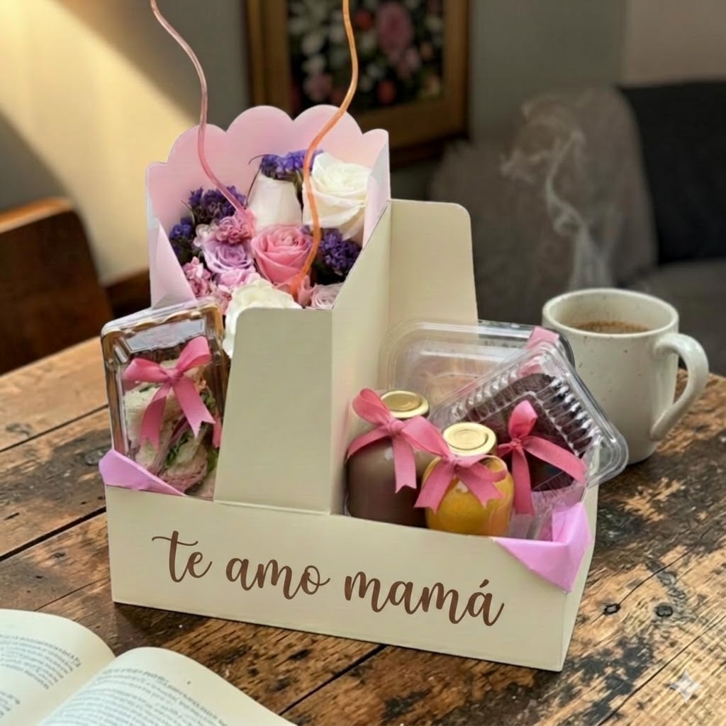 Desayuno sorpresa, día de la madre con flores, caja personalizada en Guayaquil vista 1