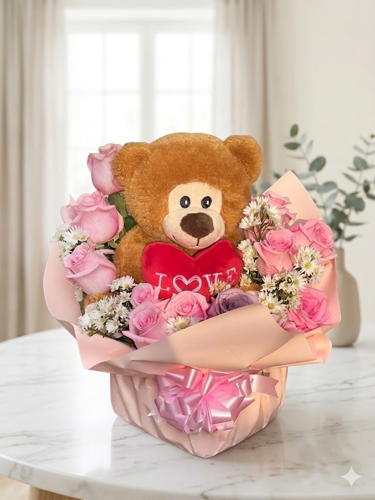 Ramo de rosas con peluche por el día de la madre en Guayaquil - Florería DIFIORI Guayaquil