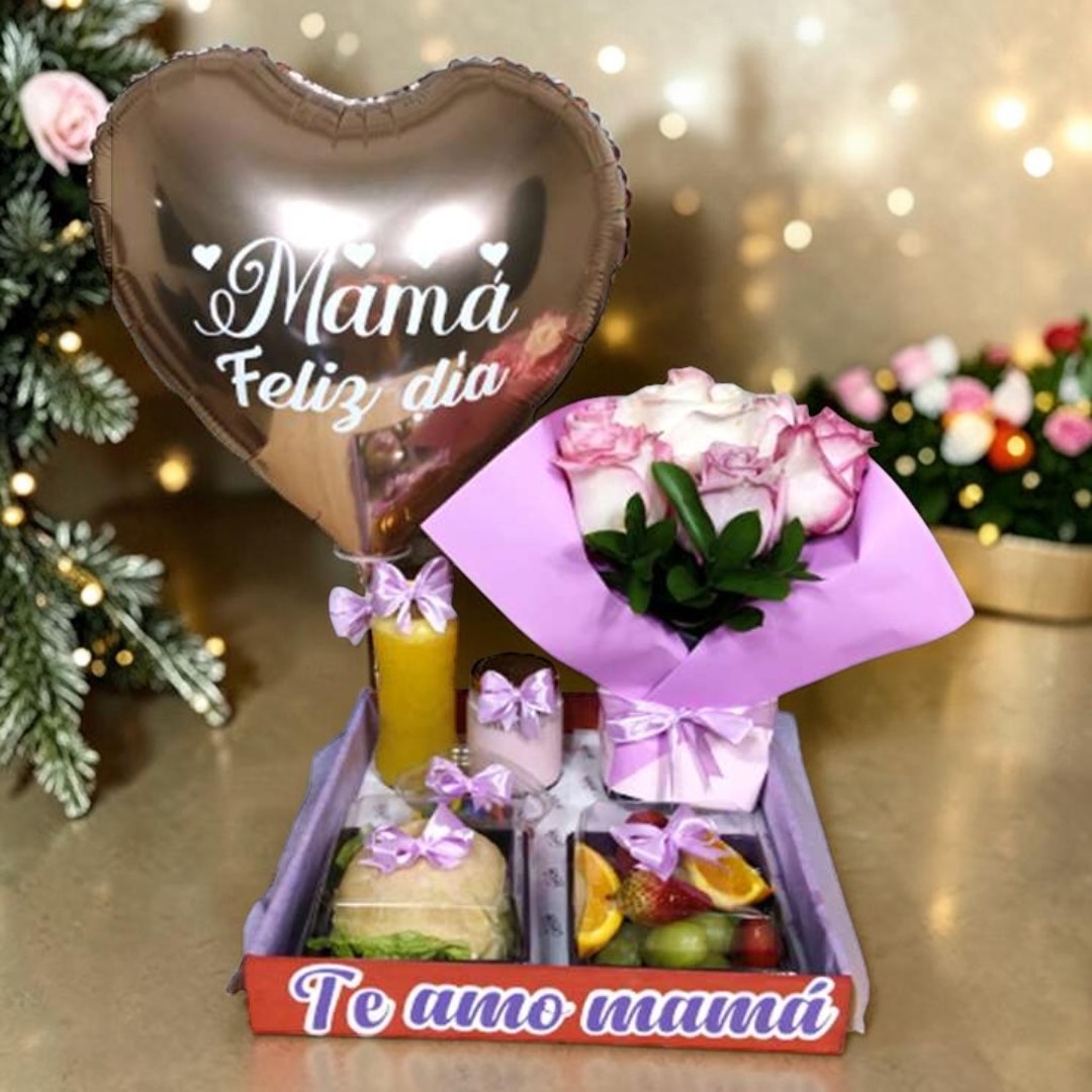 Desayuno sorpresa para mamá con flores, globo, personalizado en Guayaquil - Florería DIFIORI Guayaquil