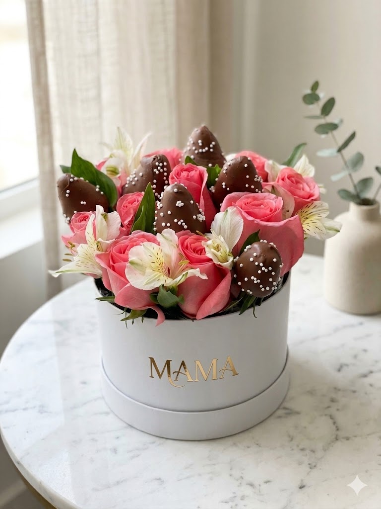 Flores para mamá con frutillas bañadas con chocolate en Guayaquil vista 1